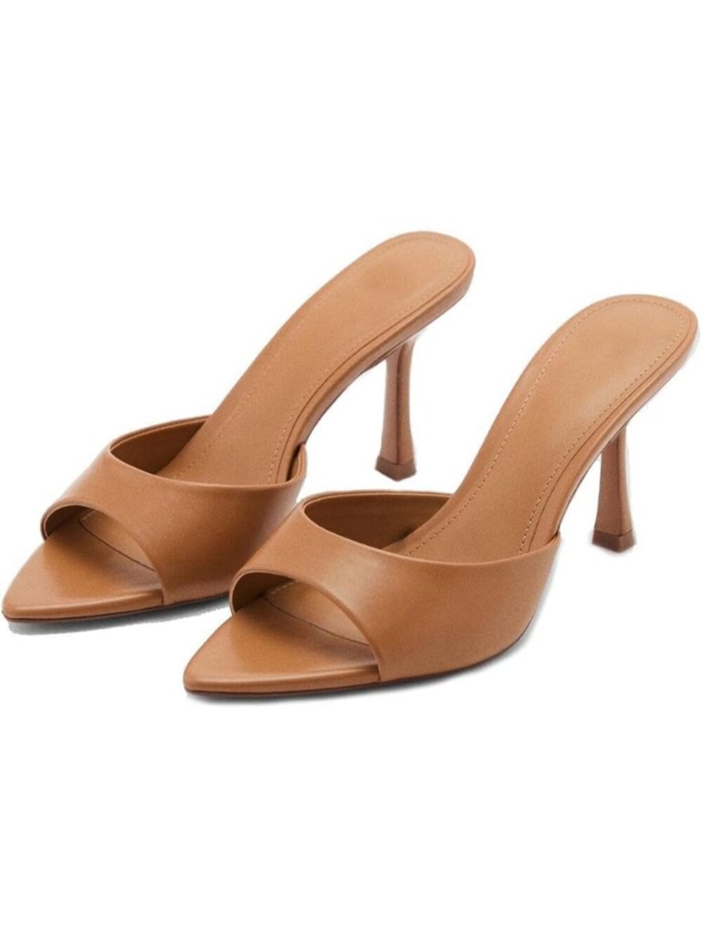 Women's Matte Brown Polyurethane Pointed Toe Stiletto Sandal Slingback Heels